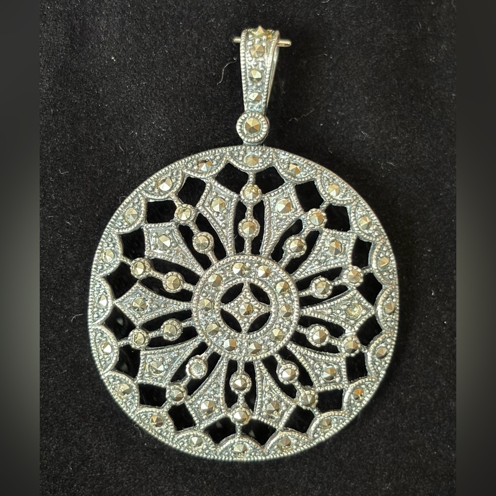 Vintage Sterling Silver Marcasite Mandala Pendant
